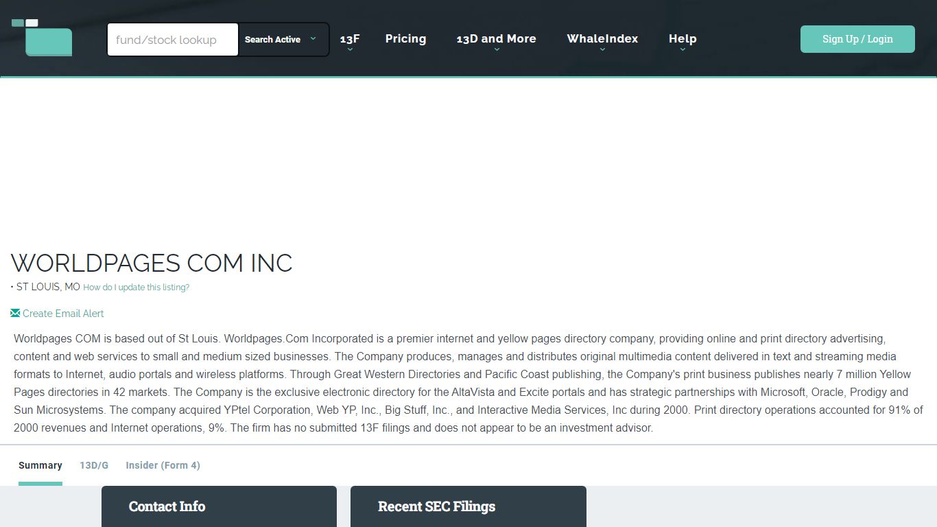 Worldpages.com Inc. Top 13F Holdings