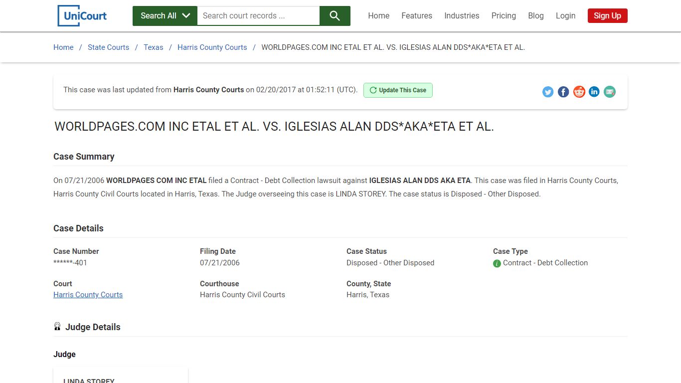 WORLDPAGESCOM INC ETAL ET AL VS IGLESIAS ALAN DDS*AKA*ETA ET AL | Court ...