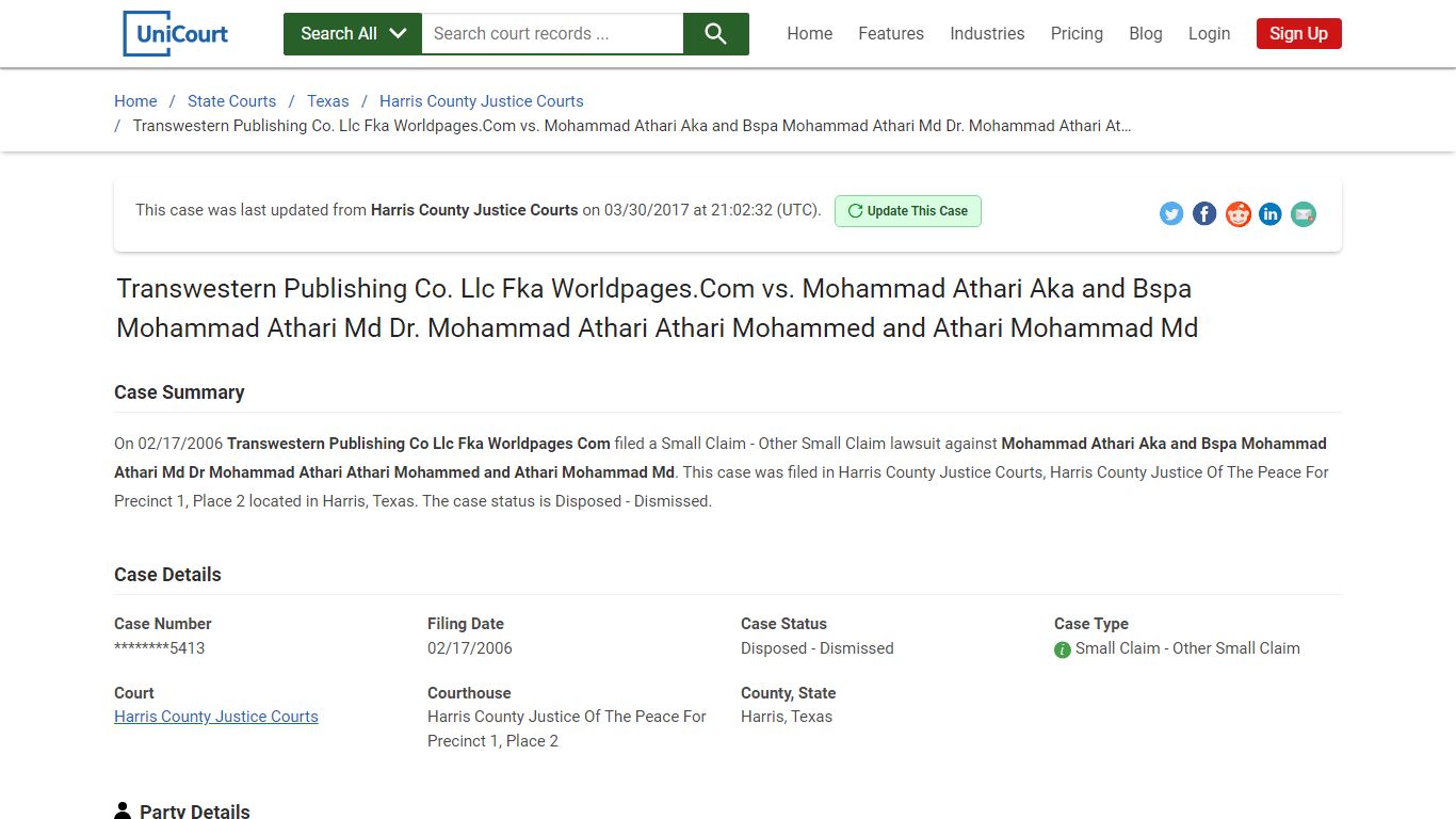 Transwestern Publishing Co Llc Fka WorldpagesCom vs Mohammad Athari Aka ...